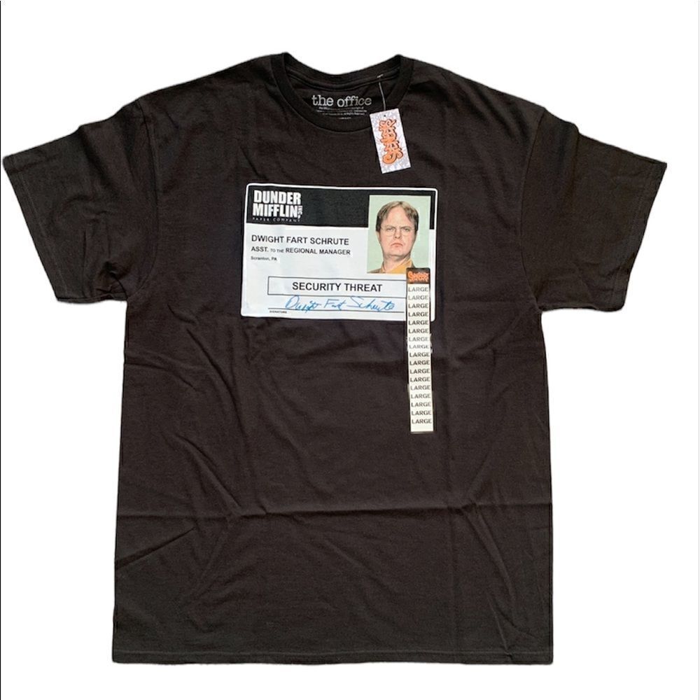 NWT Dwight from The Office Security Threat Black T-Shirt Unisex Large